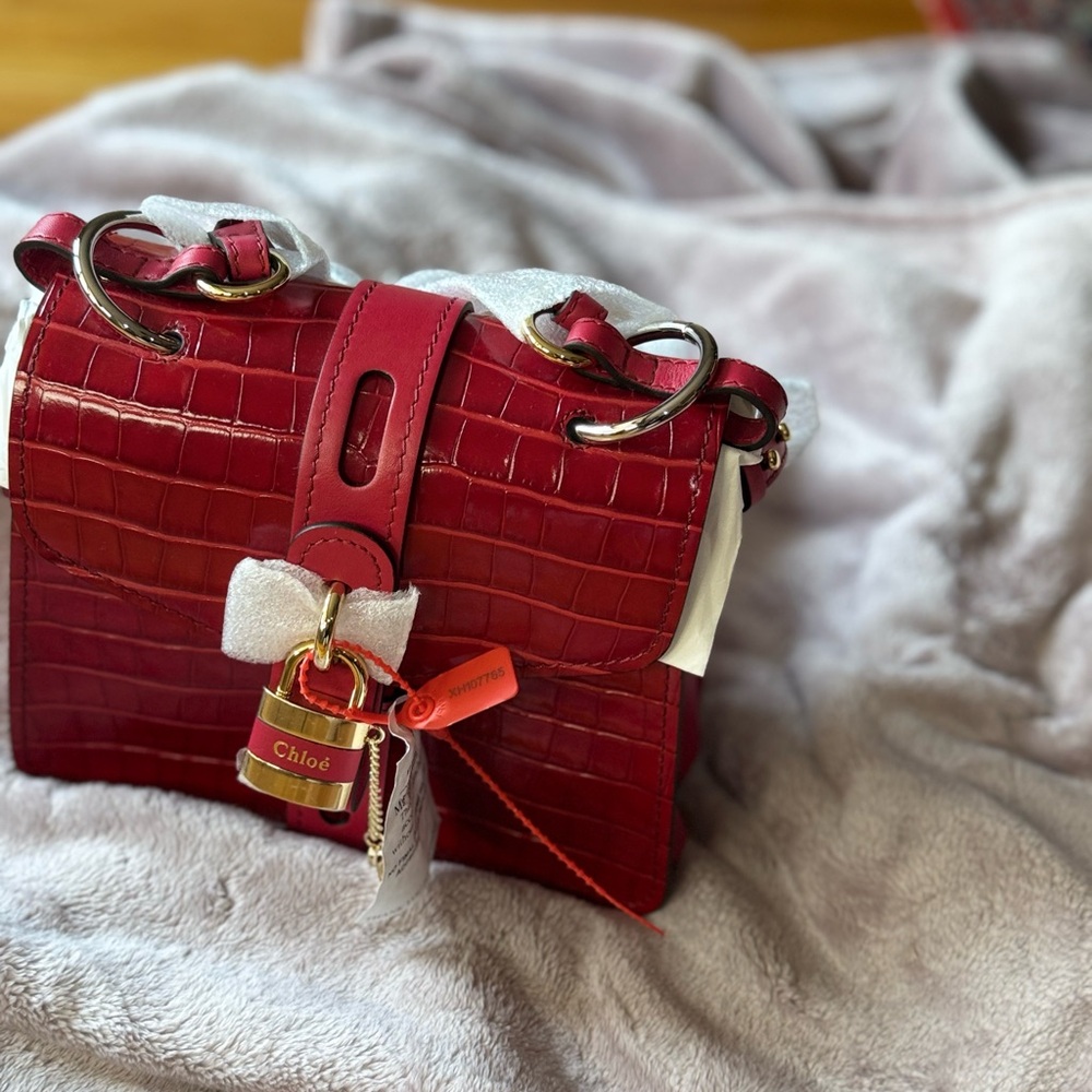Red Croc-Embossed Leather Bag